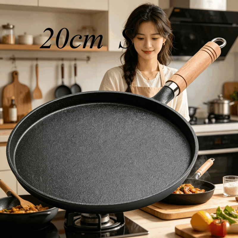 Egg Waffle Pan - 20cm Dökme Demir Tava Ahşap Saplı
